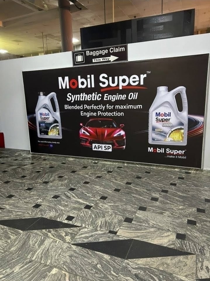 Advertising display in arrivals at Nnamdi Azikiwe Airport Domestic Terminal, Abuja
