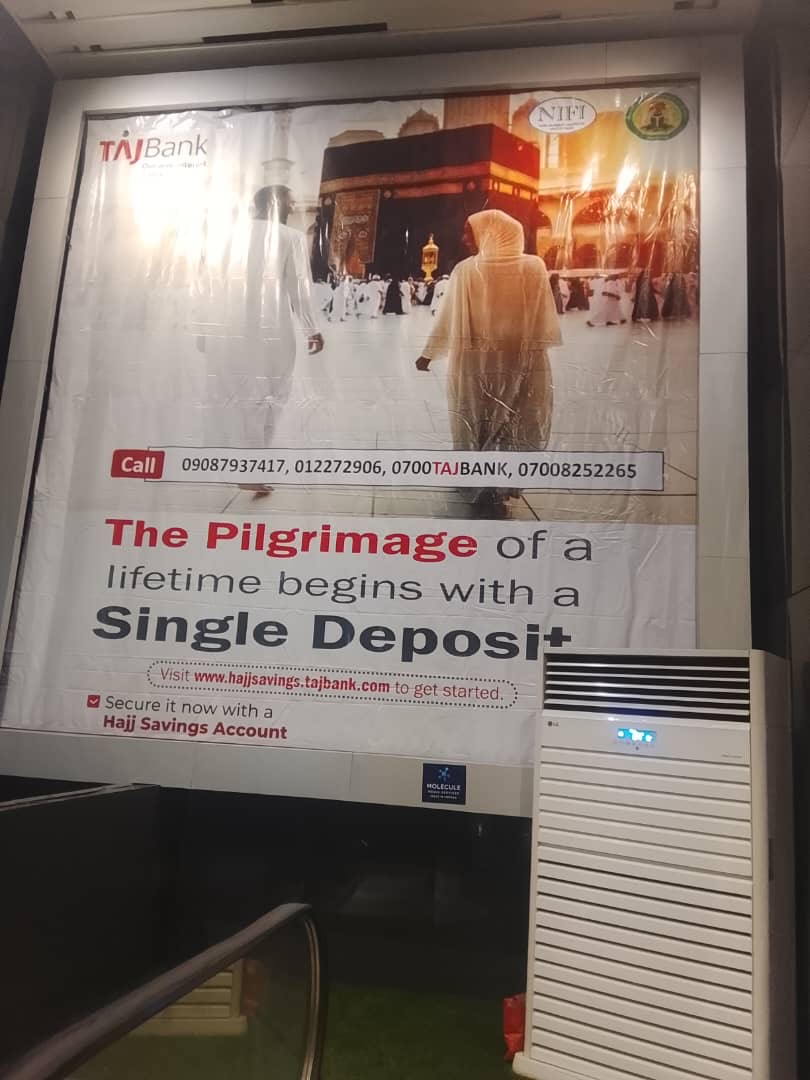 Advertising display inside Nnamdi Azikiwe Airport Domestic Terminal, Abuja
